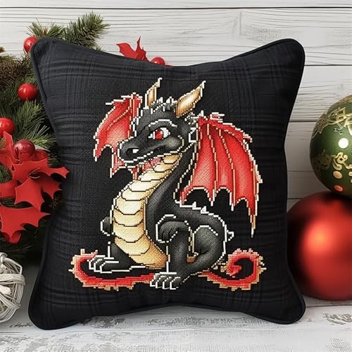 Taxpy Diy Knüpfen Set Knüpfkissen-Set Mit Cartoon-Drachen, Diy-Kissenbezugherstellung, Basteln, Bedruckte Leinwand Für Anfänger 17x17in von Taxpy