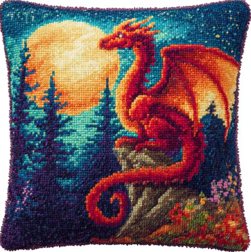 Taxpy Diy Knüpfhaken-Set Knüpfkissen Zum Selber Knüpfen,Drache Im Mondlicht 43X43Cm Knüpfen Kissen Set Latch Hook Kissen Kit Knüpfteppich Knüpfpackung, Sofakissenbezug Handgemachte Geschenke Taxpy Diy Knüpfhaken-Set Knüpfkissen Zum Selber Knüpfen,Drache Im Mondlicht 43X43Cm Knüpfen Kissen Set Latch Hook Kissen Kit Knüpfteppich Knüpfpackung, Sofakissenbezug Handgemachte Geschenke von Taxpy