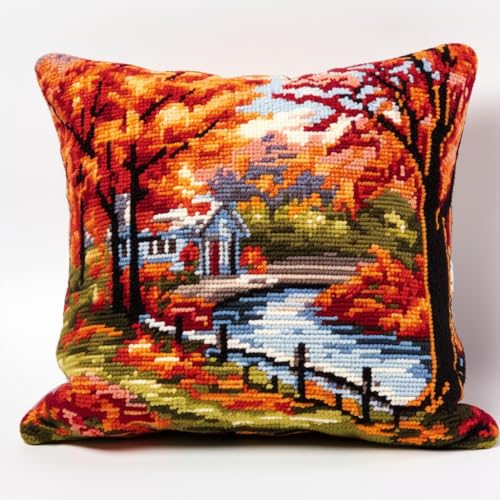 Taxpy Diy Knüpfkissen Mit Vordruck Herbst-Waldhütte Anf?nger-Klinkenhaken-Kits,Stickerei Handwerk Kissenbezug Verschluss Haken Kissenbezug 17X17In B Taxpy Diy Knüpfkissen Mit Vordruck Herbst-Waldhütte Anf?nger-Klinkenhaken-Kits,Stickerei Handwerk Kissenbezug Verschluss Haken Kissenbezug 17X17In B von Taxpy