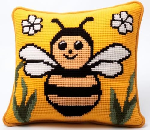 Taxpy Diy Knüpfkissen Mit Vordruck Karikatur Biene Latch Hook Kits Tier Kissen Bedrucktes Kissen H?kelgarn Stickerei Handarbeit 17X17In B von Taxpy