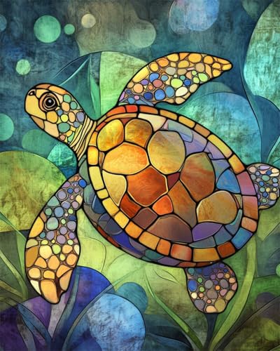 Taxpy Diy Kreuzstichset Mit Perlen Abstraktes Schildkrötentier Diy-Perlenstickerei,Gestempeltes Perlen-Kreuzstich-Set,Geschenk Für Freunde 50x70cm von Taxpy