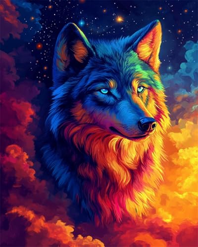 Taxpy Diy Kreuzstichset Mit Perlen Fantasie Wolf Tier Mosaikperlen-Stickerei,Handgefertigte Perlen,Kreuzstich-Sets,Geschenk Für Freunde 60x80cm von Taxpy