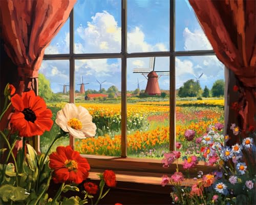 Taxpy Diy Perlenstickerei Set Aquarell-Fensterlandschaft Diy-Perlennadelspitze, Perlenstickerei, Kreuzstich-Sets, Stickset 30x40cm von Taxpy