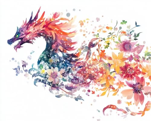 Taxpy Diy Perlenstickerei Set Blume Drache Tier Diy-Perlenstickerei-Set, Bastelset, Perlenmuster, Handarbeitsset, Heimdeko 30x40cm von Taxpy