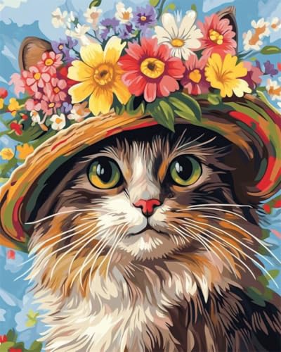 Taxpy Diy Perlenstickerei Set Cartoon-Katzen Und Blumen Diy-Perlenstickerei-Materialpaket, Handgefertigtes Stereoskopisches Foto, Ornament, Geschenk 30x40cm von Taxpy