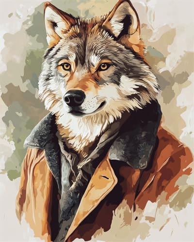 Taxpy Diy Perlenstickerei Set Cartoon-Wolf In Kleidung Perlen-Kreuzstich-Stickset, Rocailles-Perlens, Nadelspitze, Handarbeit 30x40cm von Taxpy