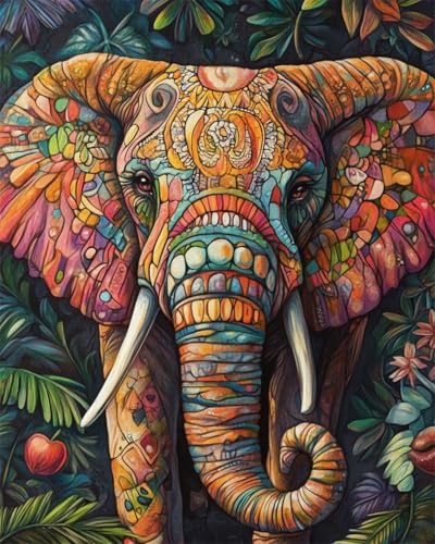 Taxpy Diy Perlenstickerei Set Fantasie Bunter Elefant Diy-Perlenstickerei-Materialpaket,Handgefertigtes Stereoskopisches Foto,Ornament,Geschenk 60x80cm von Taxpy