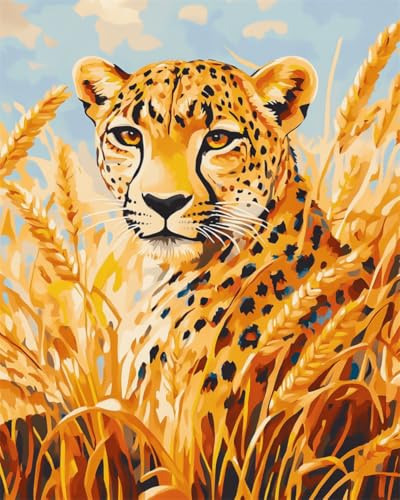 Taxpy Diy Perlenstickerei Set Leoparden- Und Weizenfeldlandschaft Diy-Perlenstickerei-Bastelset Für Anfänger, Kreuzstich-Handarbeitsset 30x40cm von Taxpy