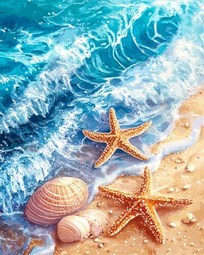 Taxpy Diy Perlenstickerei Set Strandwellenlandschaft Perlen-Kreuzstich-Stickset, Rocailles-Perlens, Nadelspitze, Handarbeit 30x40cm von Taxpy