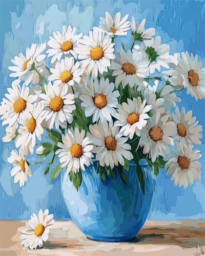 Taxpy Diy Perlenstickerei Set Weiße Gänseblümchen In Der Vase Perlen-Kreuzstich-Stickset, Rocailles-Perlens, Nadelspitze, Handarbeit 30x40cm von Taxpy
