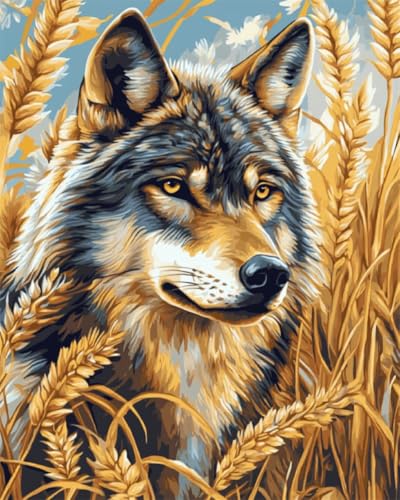 Taxpy Diy Perlenstickerei Set Wolf- Und Weizenfeldlandschaft Perlen-Kreuzstich-Stickset, Rocailles-Perlens, Nadelspitze, Handarbeit 30x40cm von Taxpy