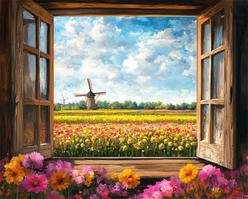 Taxpy Diy Stickbilder Erwachsene Aquarell-Fensterlandschaft Mosaikperlen-Stickerei, Handgefertigte Perlen, Kreuzstich-Sets, Geschenk Für Freunde 40x50cm von Taxpy