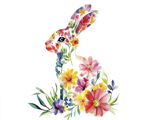 Taxpy Diy Stickbilder Erwachsene Blume Kaninchen Tier Perlen-Kreuzstich, Perlenstickerei, Diy-Wandbehang, 3D-Perlens-Set 40x50cm von Taxpy