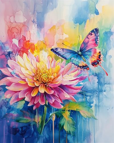 Taxpy Diy Stickbilder Erwachsene Gekritzel, Chrysanthemen, Flowerss, Und, Schmetterlinge Perlen-Kreuzstich, Perlenstickerei, Diy-Wandbehang, 3D-Perlens-Set 40x50cm von Taxpy