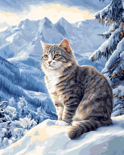 Taxpy Diy Stickbilder Erwachsene Schneeberglandschaft Und Katze Perlen-Kreuzstich-Handstickerei-Set,Nadelkunst-Dekor 40x50cm von Taxpy