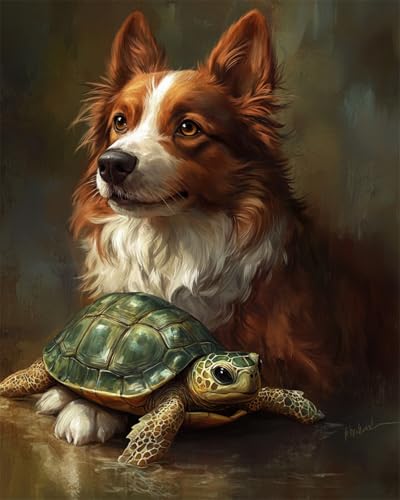 Taxpy Diy Sticken Set Fantasiehund Und Schildkröte Perlenstickerei-Nadelspitzen-Set,Diy-Bastelset,Werkzeuge,Hobby-Kreuzstich-Sets 60x80cm von Taxpy