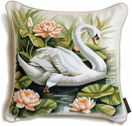 Taxpy Knüpfhaken-Set für Erwachsene, weißer Schwan Anfänger, Überwurf-Kissenbezug, Sofakissenbezug, Stickset, Kreuzstich, 43x43cm Taxpy Knüpfhaken-Set für Erwachsene, weißer Schwan Anfänger, Überwurf-Kissenbezug, Sofakissenbezug, Stickset, Kreuzstich, 43x43cm von Taxpy
