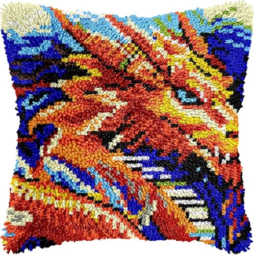 Taxpy Knüpfkissen Set, Latch Hook Kissen Kit für Anfänger Erwachsene zum Selber Knüpfen, DIY Knüpfteppich Knüpfpackung, Kissen Selber Knüpfen Set, 43x43cm(Cartoon-Drache, T) von Taxpy