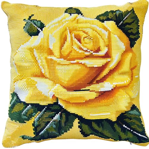 Taxpy Knüpfkissen Set, Latch Hook Kissen Kit für Anfänger Erwachsene zum Selber Knüpfen, DIY Knüpfteppich Knüpfpackung, Kissen Selber Knüpfen Set, 43x43cm(Schönes Blumenmuster,K) von Taxpy