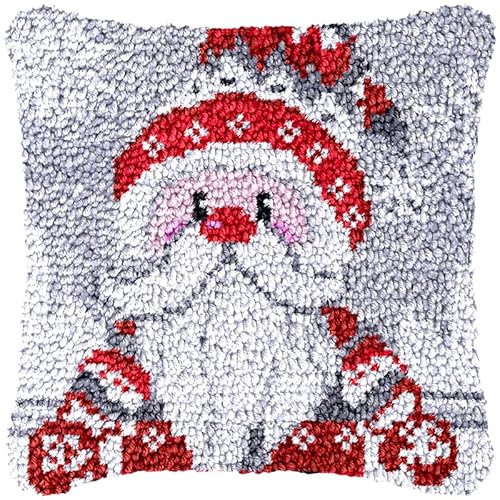 Taxpy Knüpfkissen Set, Latch Hook Kissen Kit für Anfänger Erwachsene zum Selber Knüpfen, DIY Knüpfteppich Knüpfpackung, Kissen Selber Knüpfen Set, 43x43cm(Weihnachtsmuster,G) von Taxpy