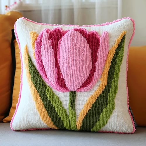 Taxpy Knüpfkissen-Set, Rosa Tulpenblüten knüpfkissen knüpfset, Knüpfsets, Kreuzstich Knüpfkissen, DIY Kissen Knüpfset Mit Anleitung, Stickset, Kissenbezug 43x43cm Taxpy Knüpfkissen-Set, Rosa Tulpenblüten knüpfkissen knüpfset, Knüpfsets, Kreuzstich Knüpfkissen, DIY Kissen Knüpfset Mit Anleitung, Stickset, Kissenbezug 43x43cm von Taxpy