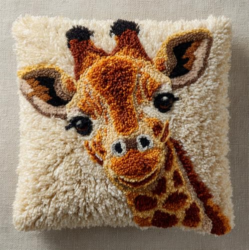 Taxpy Knüpfkissen Set Baby-Giraffe 43X43Cm Knüpfkissen Set Für Anfänger Erwachsene Oder Kinder Zum Selber Knüpfen,Diy Knüpfteppich Knüpfpackung von Taxpy