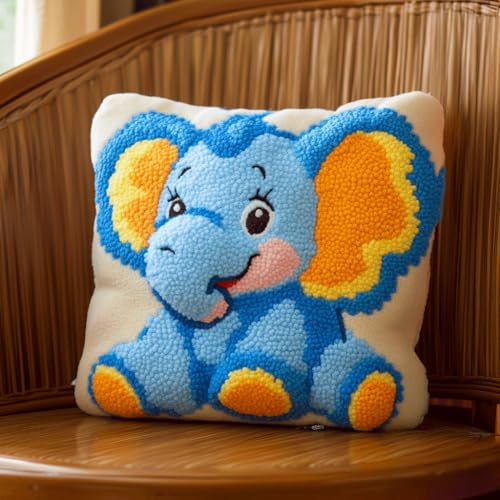 Taxpy Knüpfkissen Set Latch Hook Kissen Kit, Cartoon-Elefant Knüpfteppich Knüpfpackung Set, Sofa Kissenbezug, DIY Kissen Knüpfset Mit Anleitung 43X43cm Taxpy Knüpfkissen Set Latch Hook Kissen Kit, Cartoon-Elefant Knüpfteppich Knüpfpackung Set, Sofa Kissenbezug, DIY Kissen Knüpfset Mit Anleitung 43X43cm von Taxpy