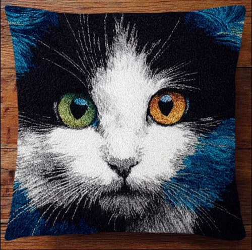 Taxpy Knüpfkissen Set Schöne Katze 43X43Cm Knüpfkissen Set Für Anfänger Erwachsene Oder Kinder Zum Selber Knüpfen,Diy Knüpfteppich Knüpfpackung von Taxpy