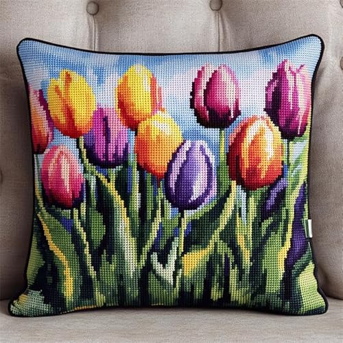 Taxpy Knüpfkissen Set mit Knüpfhaken und Toolkit zum Selber Knüpfen Kissens, DIY Kissen Dekokissen, 43x43cm(Blühende Blumen,O) von Taxpy