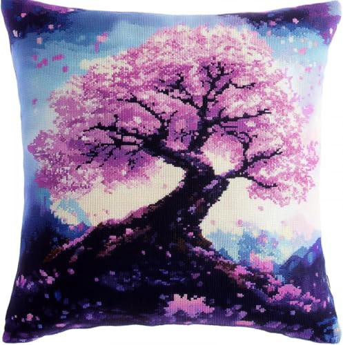Taxpy Knüpfkissenpackung mit Knüpfhaken - Bedruckte Stramin - Für Erwachsene - 43 cm × 43 cm(Schöne Blumen,R) von Taxpy