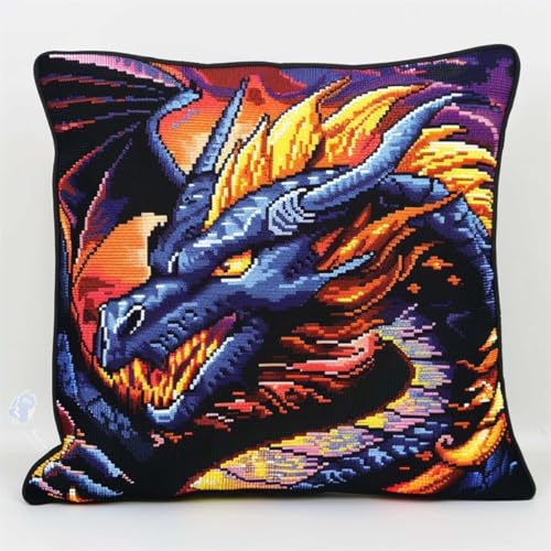 Taxpy Knüpfkissenpackung mit Knüpfhaken majestätischer Drache DIY Knüpfteppich Knüpfpackung,Latch Hook Kissen Kit, Kissen Selber Knüpfen Set, 43x43cm von Taxpy