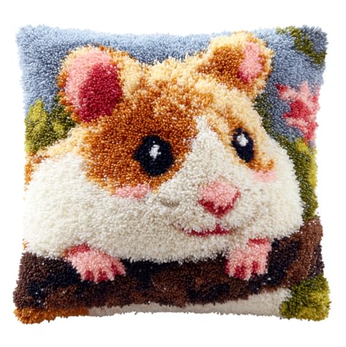 Taxpy Knüpfteppich Zum Selber Knüpf-Sets Mit Kissen Knüpfen-Set Hamster 43X43Cm Kissenbezug-Set Für Erwachsene Und Kinder Latch Hook Kit Heimaccessoire von Taxpy