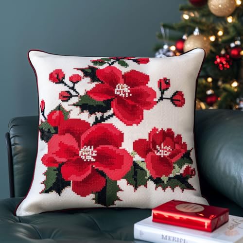 Taxpy Knüpfteppich Zum Selber Knüpf-Sets mit Kissen knüpfen-Set 43x43cm Kissenbezug-Set für Erwachsene und Kinder Latch Hook Kit Heimaccessoire(Blühende Blumen,I) von Taxpy