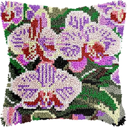 Taxpy Knüpfteppich Zum Selber Knüpf-Sets mit Kissen knüpfen-Set 43x43cm Kissenbezug-Set für Erwachsene und Kinder Latch Hook Kit Heimaccessoire, Wandkunst(Blühende Blumen,D) von Taxpy