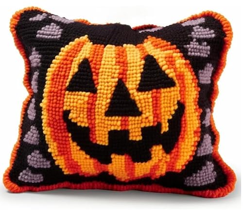 Taxpy Knüpfteppich Zum Selber knüpfen, Knüpfsets 43x43cm Latch Hook Kit Selbst Knüpfen Set für Kinder und Erwachsene(Halloween-Muster,F) von Taxpy
