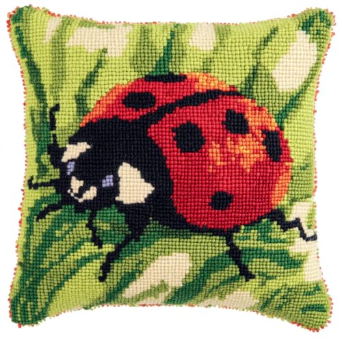 Taxpy Kreuzstich Knüpfkissen, Cartoon-Marienkäfer Selber knüpfen Kissen Set Knüpfpackungen Für Anfänger, DIY Kissen Knüpfset, Latch hook kits, Stickerei Knüpf-Sets 43x43cm von Taxpy