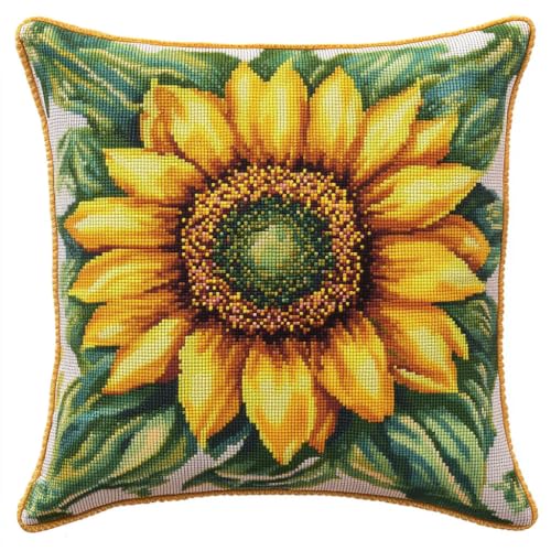 Taxpy Kreuzstich Knüpfkissen, Gelbe Sonnenblume Selber knüpfen Kissen Set Knüpfpackungen Für Anfänger, DIY Kissen Knüpfset, Latch hook kits, Stickerei Knüpf-Sets 43x43cm von Taxpy