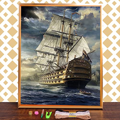 Taxpy Kreuzstich Stickpackungen Vorgedruckt, Boot Landschaft Schiff Vorgedrucktes 11Ct Kreuzstich-Komplettset Stickerei Dmc-Fäden Handarbeit Bilder Stickerei Set von Taxpy