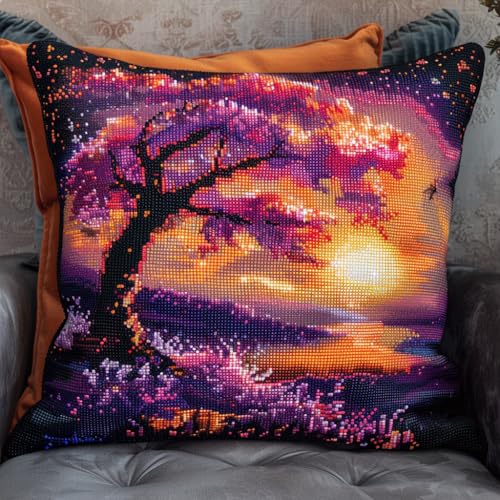 Taxpy Latch Cushion Kits, Großer Baum am See Kreuzstich Knüpfkissen Latch Hook Cushion Cover Rug Sets with Pre-Printed Color Pattern Handgefertigtes Kissen 43x43cm Taxpy Latch Cushion Kits, Großer Baum am See Kreuzstich Knüpfkissen Latch Hook Cushion Cover Rug Sets with Pre-Printed Color Pattern Handgefertigtes Kissen 43x43cm von Taxpy
