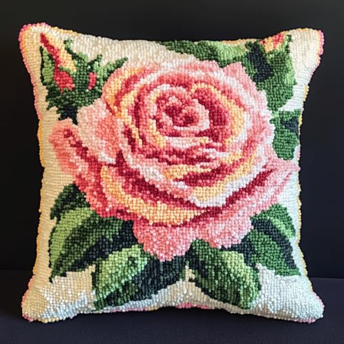 Taxpy Latch Cushion Knotting Set, Rosa Rosenblüte Kreuzstich Knüpfkissen Diy Knüpfen Set Kissen Knüpfen Handarbeit Latch Hook Cushion Kit 43x43cm Taxpy Latch Cushion Knotting Set, Rosa Rosenblüte Kreuzstich Knüpfkissen Diy Knüpfen Set Kissen Knüpfen Handarbeit Latch Hook Cushion Kit 43x43cm von Taxpy