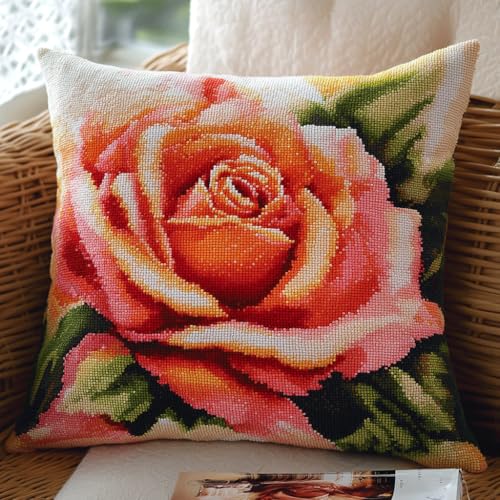 Taxpy Latch Cushion Set, Die Rose Latch Hook Cushion Kit DIY Kreuzstich Knüpfkissen Stickerei Knüpf-Sets Kissen Knüpfen Knotting and Weaving Set 43x43cm Taxpy Latch Cushion Set, Die Rose Latch Hook Cushion Kit DIY Kreuzstich Knüpfkissen Stickerei Knüpf-Sets Kissen Knüpfen Knotting and Weaving Set 43x43cm von Taxpy