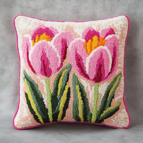 Taxpy Latch Cushion Set, Rosa Tulpenblüten Kreuzstich Knüpfkissen Selber knüpfen Kissen Set,DIY Kissen Knüpfset, Stickerei Knüpf-Sets,Latch Hook Cushion Kit 43x43cm Taxpy Latch Cushion Set, Rosa Tulpenblüten Kreuzstich Knüpfkissen Selber knüpfen Kissen Set,DIY Kissen Knüpfset, Stickerei Knüpf-Sets,Latch Hook Cushion Kit 43x43cm von Taxpy