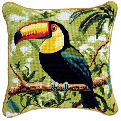 Taxpy Latch Cushion Set, Vogel auf einem Ast Homemade Cushion Covers, Crochet, Knüpfteppiche & Knüpfkissen, Knüpfkissen Diy Set Latch Hook Kit 43x43cm von Taxpy