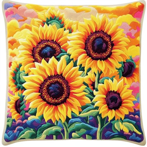 Taxpy Latch Cushion for DIY Knotting Set, Sonnenblume Latch Hook Set, Knüpfen Kunsthandwerk Kissen, Stickerei Knüpf-Sets, Kissen Knüpfset Mit Anleitung 43x43cm von Taxpy