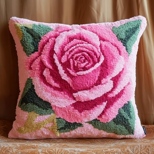 Taxpy Latch Hook Cushion Kit, Rosa Rosenblüte Knüpfkissen Set Knotting and Weaving Set Knüpfpackungen DIY Kissen Knüpfset Knüpfen Embroidery Kit 43x43cm Taxpy Latch Hook Cushion Kit, Rosa Rosenblüte Knüpfkissen Set Knotting and Weaving Set Knüpfpackungen DIY Kissen Knüpfset Knüpfen Embroidery Kit 43x43cm von Taxpy