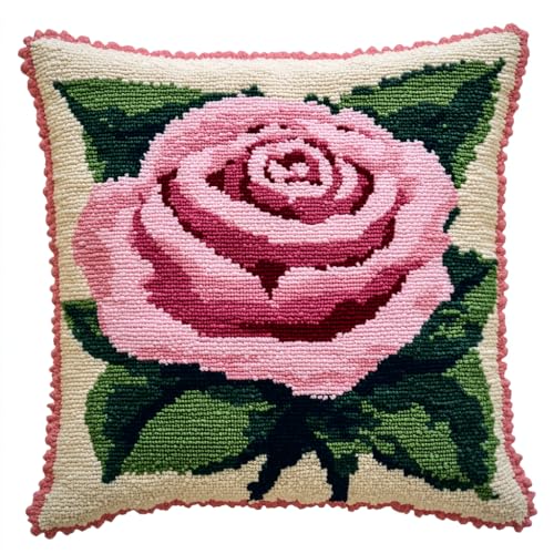 Taxpy Latch Hook Cushion Kit, Rosa Rosenblüte Kreuzstich Knüpfkissen, Latch Hook Set, Knüpfen Set Kissen Knüpfen Handarbeit Knüpfkissen Diy 43x43cm Taxpy Latch Hook Cushion Kit, Rosa Rosenblüte Kreuzstich Knüpfkissen, Latch Hook Set, Knüpfen Set Kissen Knüpfen Handarbeit Knüpfkissen Diy 43x43cm von Taxpy