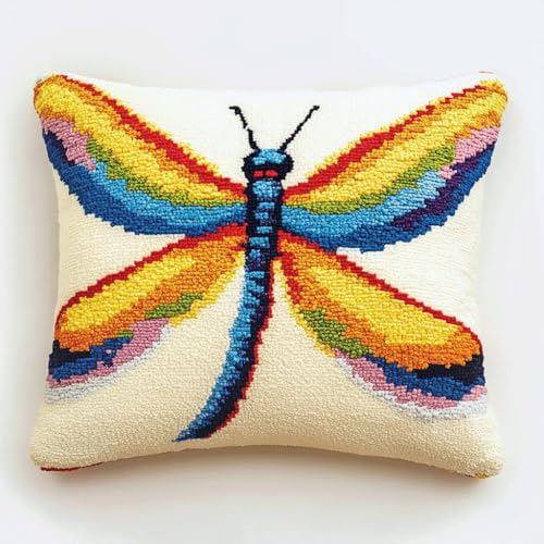 Taxpy Latch Hook Cushion Set, Cartoon-Libelle Kreuzstich Knüpfkissen, DIY Latch Hook Set, Knüpfteppiche & Knüpfkissen 43x43cm von Taxpy