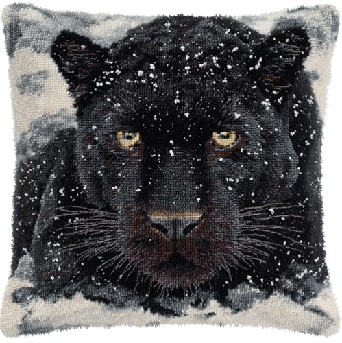 Taxpy Zum Selber Knüpfen Knüpfen Set Knüpfteppiche Black Panther In The Snow 43X43Cm Knüpfkissen Set Für Anfänger Erwachsene Oder Kinder Zum Selber, Diy Knüpfteppich Knüpfpackung, Knüpfhaken von Taxpy