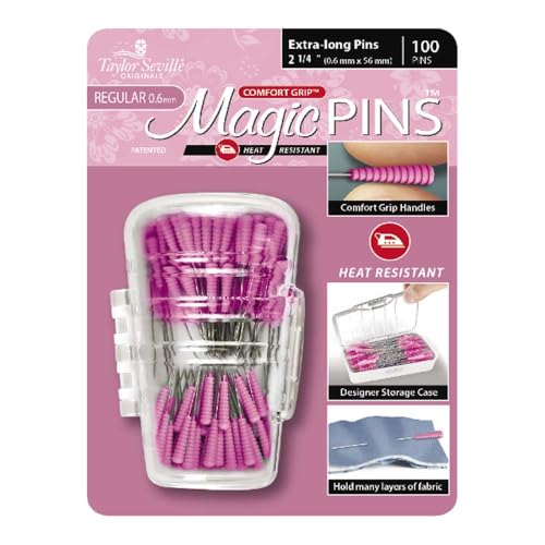 Taylor Seville Originals Magic Komfortgriff Flachkopf Extra Lange Stecknadeln - Rasiermesserscharfe Spitze mit Hitzebeständigem Griff, Rosa, 0.6 x 56mm - 100 Stücke von Taylor Seville