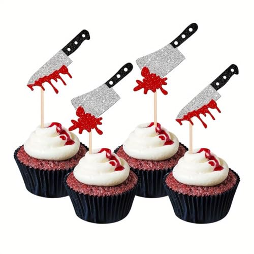 24 Stück Halloween-Cupcake-Topper – Glitzer-Blutmesser-Cupcake-Picks für Halloween-Party, Horror-Themen-Geburtstagstortendekorationen, gruselige Dessert-Picker 24 Stück Halloween-Cupcake-Topper – Glitzer-Blutmesser-Cupcake-Picks für Halloween-Party, Horror-Themen-Geburtstagstortendekorationen, gruselige Dessert-Picker von Tbay